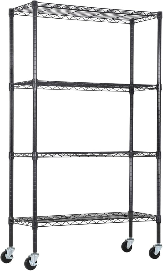 4-Tier Adjustable Shelf Shelving Unit Shelves Shelf Heavy Duty Storage Steel Organizer Wire Rack (1400 lbs Loading Capacity) with Wheels Multi-Function Easy Assembly,Black