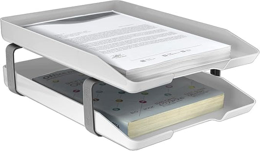 Acrimet Traditional 2 Tier Letter Tray, Front Load Design, A4 Letter Size, Desktop Organizer (Plastic) (White Color)-NeatNest