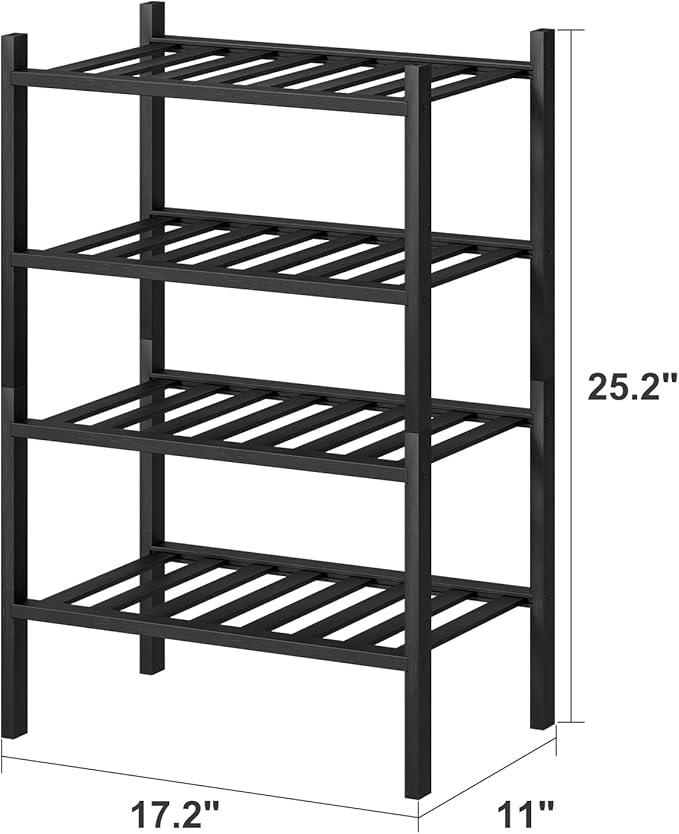 Black Small Shoe Rack for Entryway, 4-Tier Bamboo Shoe Organizer for Hallway Closet, Free Standing Shoe Racks for Indoor Outdoor-NeatNest