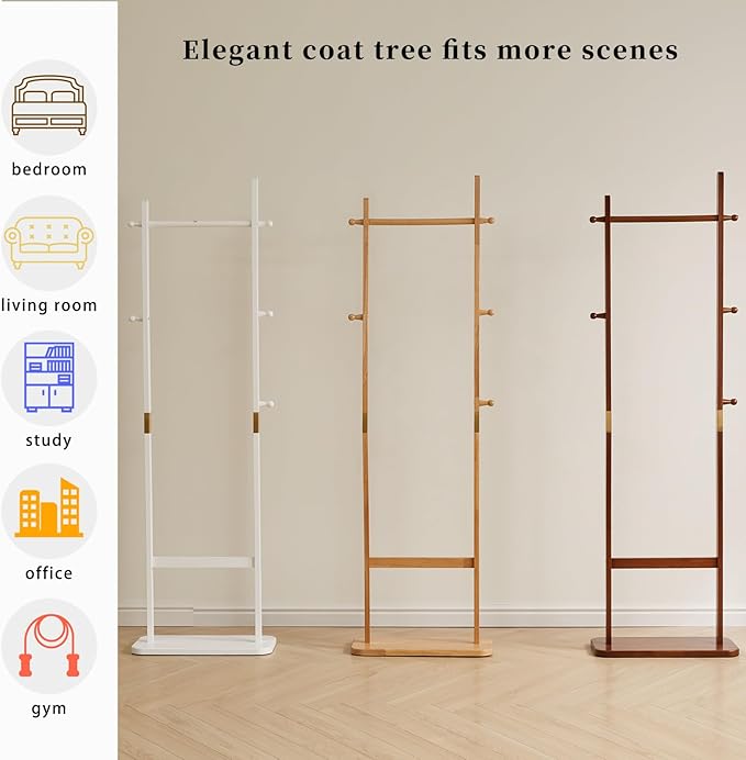 Coat Rack Freestanding, Coat Tree with 2 Main Rods and Stable Design, Clothes Racks for Hanging Coats Clothes Suits Jacket, Easy to Assemble and Very Sturdy, Natural Wood Color USYD-202-NeatNest