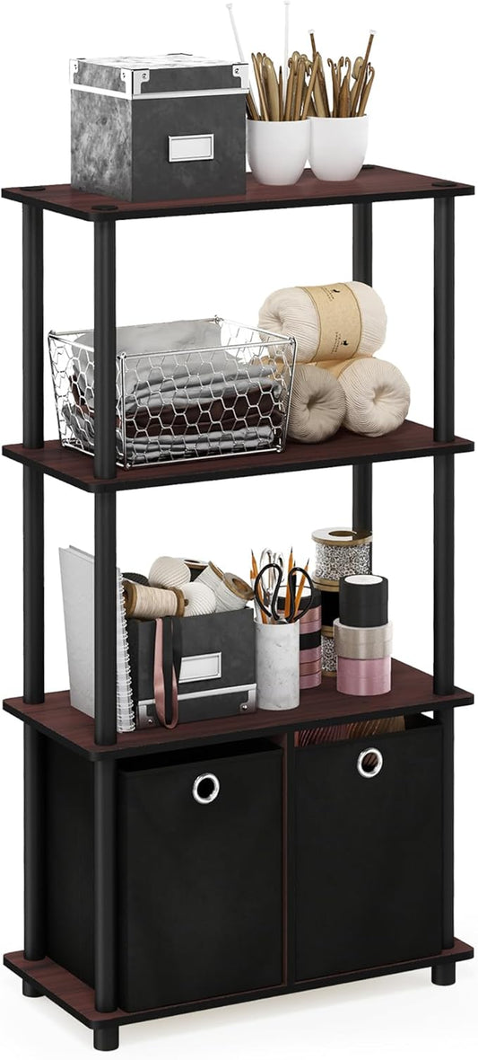 Furinno NW889DC/BK Go Green 4-Tier Multipurpose Storage Rack w/Bins, Dark Cherry/Black-NeatNest