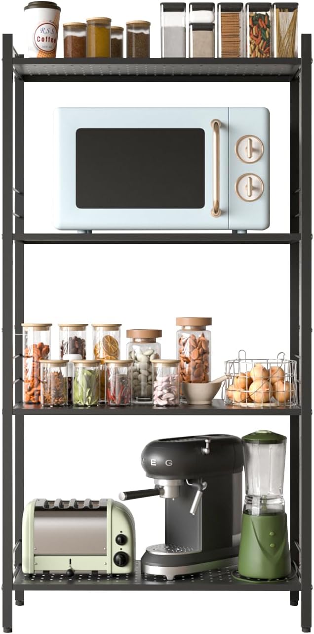 JAQ Storage Shelves with Adjustable Height, 4-Tier Metal Storage Shelving Rack Organizer for Pantry Kitchen Warehouse Basement 45.27" H X 23.62" W X 9.84" D,Up to 800LBS (4-Tier, Black)