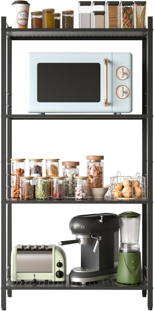 JAQ Storage Shelves with Adjustable Height, 4-Tier Metal Storage Shelving Rack Organizer for Pantry Kitchen Warehouse Basement 45.27" H X 23.62" W X 9.84" D,Up to 800LBS (4-Tier, Black)