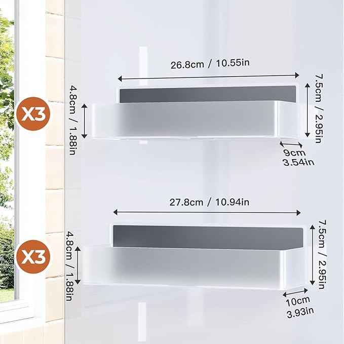 Magnetic Spice Rack for Refrigerator, Kitchen Organizer and Storage Shelf, Clear (6 Pack)…