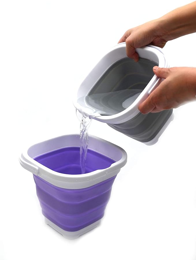 SAMMART Set of 2-2.6L (0.68 Gallon) Super Mini Sqare Collapsible Plastic Bucket - Foldable Square Tub - Portable Fishing Water Pail - Space Saving Outdoor Waterpot (2, Grey)-NeatNest