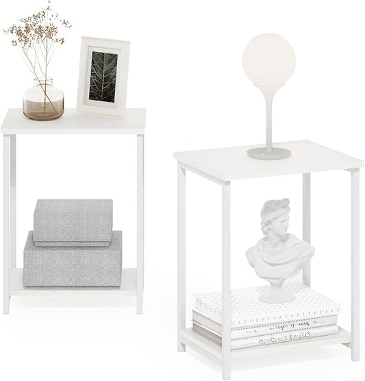 Furinno Simplistic Industrial Metal Frame End Table, 2-Pack, White/White-NeatNest