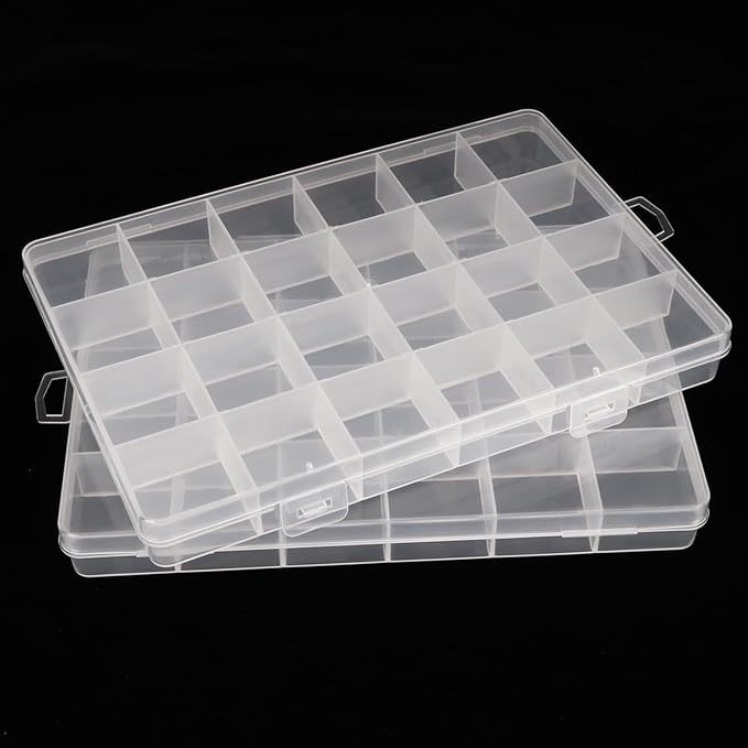 2PCS 24 Grids Clear Plastic Organizer Box Fixed Compartment Storage Container for Craft, Beads, Jewelry, Fishing Tackle, Art, Small Items-NeatNest