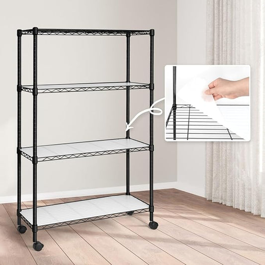 CAPHAUS NSF Adjustable Shelves Metal Wire Shelving Unit w/Liners, Kitchen Storage Shelving, Metal Steel Storage Shelving, Garage Shelving Storage Organizer, Utility Shelf, 4-Tier W/Wheels, Black-NeatNest