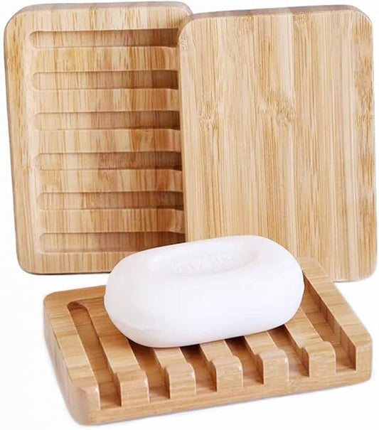 3 Pack Bamboo Soap Dish, Bar Soap Holder with Self Draining Tray, Natural Waterfall Drain Soap Saver, Used for Bathroom, Kitchen-NeatNest