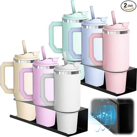2 Pack Magnetic Cups Holder, Organizer for 30-40 oz Water Bottle Tumblers with Handle, Kitchen Cup Storage Rack for Refrigerator Fridge