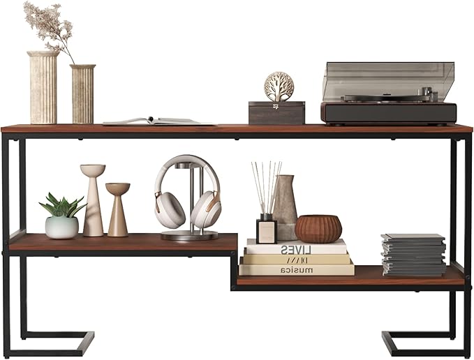 Console Table, 3-Tier Industrial Entryway Table, 53”L Entrance Sofa Table with Shelves, Hallway, Living Room, Foyer, Corridor, Office, Brown and Black-NeatNest