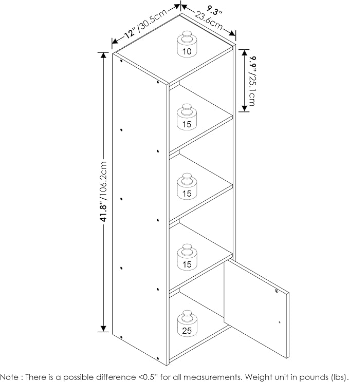 Furinno Luder Shelf Bookcase with 1 Door Storage Cabinet, White-NeatNest