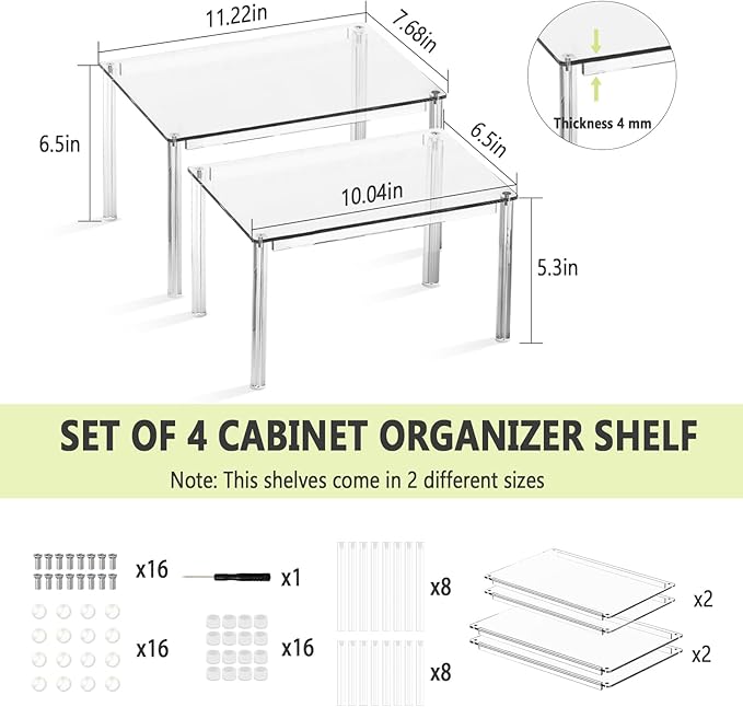 Acrylic Cabinet Organizers : 4Pcs Spice Rack Organizer for Cabinet, Pantry Kitchen Organizers and Storage, Countertop Desk Shelves Displays Organizer Displays, Stackable Shelves House Essentials
