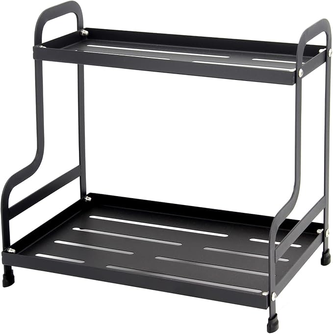 2-Tier Metal Organizer Shelf for Bathroom & Kitchen - Heavy Duty Countertop Storage, Under Sink Cosmetic & Spice Organizer with Non-Slip Base, Easy Assembly-NeatNest