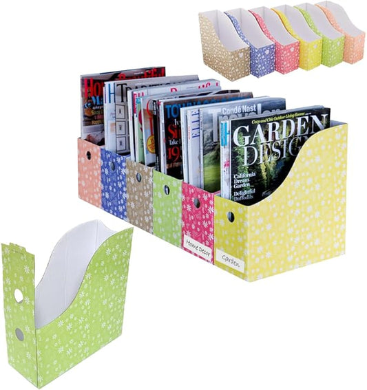Evelots Magazine File Holder - Set of 12 Floral - Office Desk Organizer - Sturdy Cardboard - New Upgraded Double Front Panel for More Stability - Full 4 Inch Wide - Easy Assemble