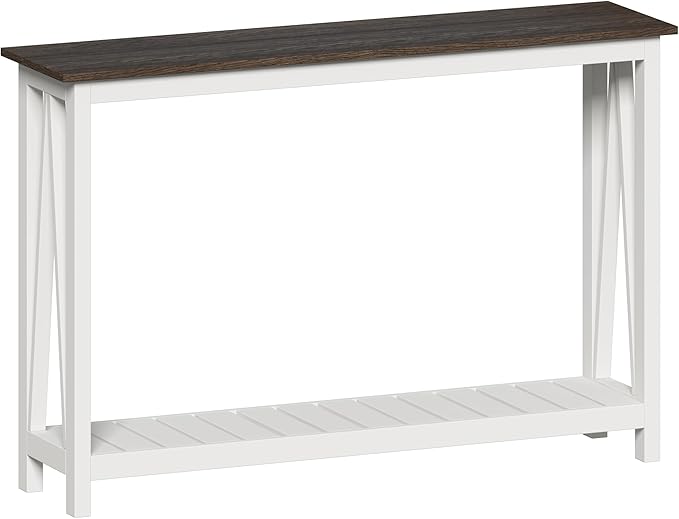 ChooChoo Farmhouse Console Table, Rustic Vintage Narrow Sofa Table for Entryway, Living Room, Hallway, 47 White-NeatNest