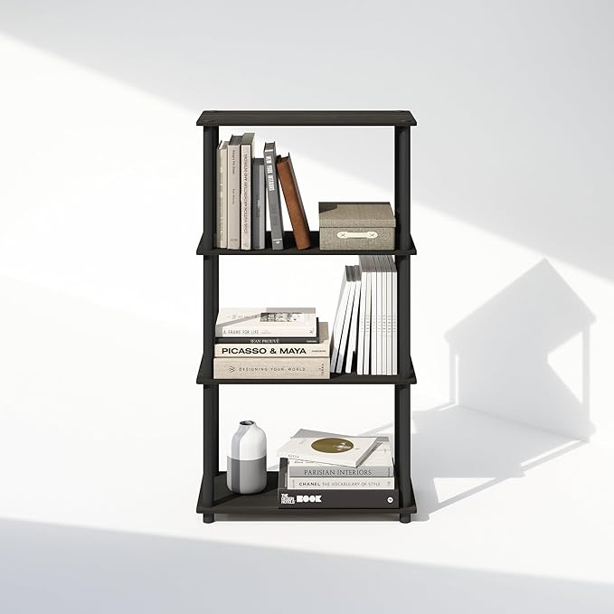 Furinno Turn-N-Tube 4-Tier Multipurpose Bookshelf, Bookcase, Espresso/Black-NeatNest