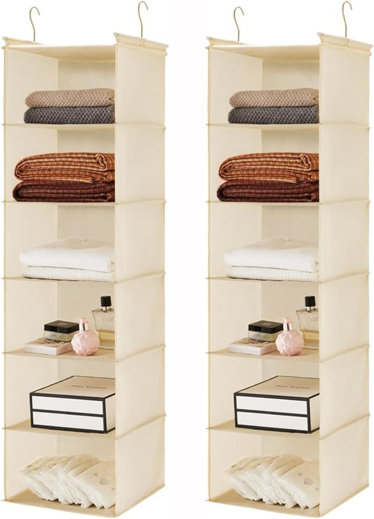 MAX Houser 6 Tier Shelf Hanging Closet Organizer, Closet Hanging Shelf with 2 Sturdy Hooks for Storage,2 Pack, Foldable (Yellow)-NeatNest