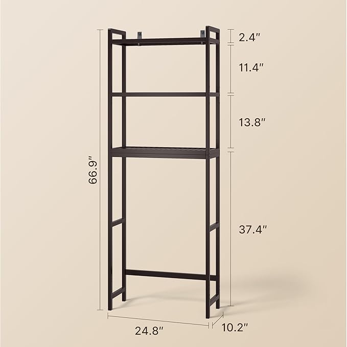 Gizoon Over The Toilet Storage, 3 Tier Bamboo Bathroom Organizer with Adjustable Shelf, Freestanding Above Toilet Stand, Bathroom Storage Shelf Rack