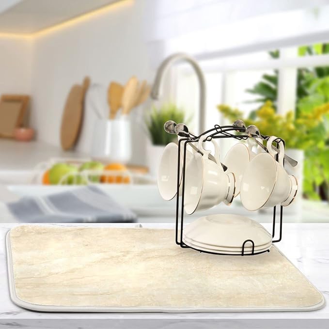 Dish Drying Mats Drying Matt for Kitchen Counter Sink Dishes Natural White Marble Texture Microfiber Dish Drying Pad 16 x 18 Inches