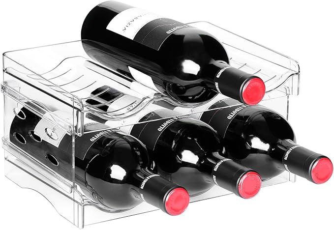 BoxedHome Plastic Water Bottle Organizer and Wine Rack Storage Holder for Inside Cabinet, Kitchen Countertop, Table Top, Pantry, Bars, Cabinets, Fridge - Clear (2 Tier 6 Containers)-NeatNest