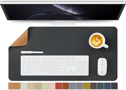 Cork Desk Mat - Dual-Sided Desk Pad for Office and Home - Desk Organization and Accessories - Ideal for Large Mouse Pad and Desk Mats on Top of Desks(Black,27.6"x 13.8")-NeatNest