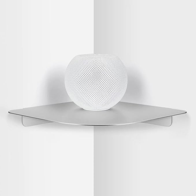 8" Floating Corner Shelf, Metal Corner Shelf Wall Mount for Wall Storage, for Smart Home, Speakers, Internet Router, Security Camera - for Bathroom, Kitchen, Bedroom, and Living Room (Silver)-NeatNest