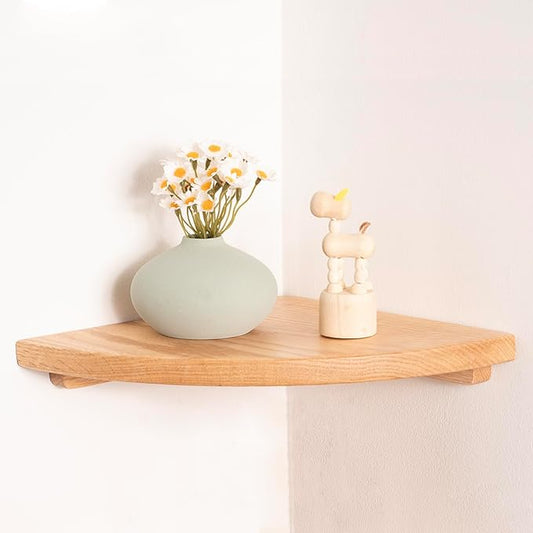Floating Corner Shelves Oak 10", Solid Oak Wall Mounted Wooden Display Storage Rack with Wire Hole for Plants, Photos, Speakers, Bedroom, Kitchen, Living Room Décor - 1-Pack-NeatNest