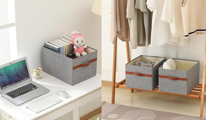 ALYER Collapsible Fabric Storage Organizer with Handles,Shelf Bins Box Container for Bedroom Office Closet Babies Nursery Toys Books Clothes (Gray, 15.8" x 12" x 10")