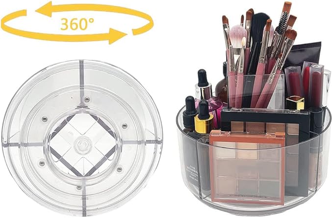 LINFIDITE 360 Rotating Makeup Organizer Clear Cosmetic Storage Holder Tray with 6 Compartment Makeup Brush Lip Gloss Organizer Case for Bathroom Cabinet Vanity Desktop-NeatNest