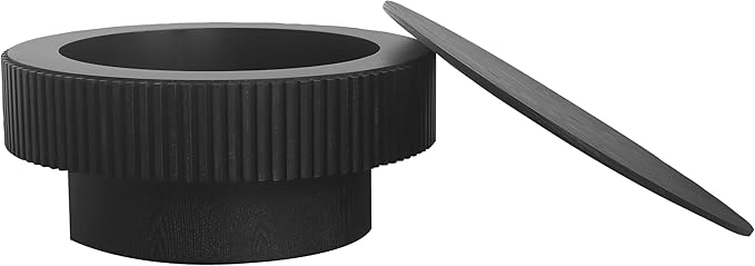 kevinplus 31.5'' Round Coffee Table with Storage Space, Modern Wood Circle Fluted Drum Pedestal Coffee Table for Living Room, Easy Assembly, Black (ø31.49'' x 14'')