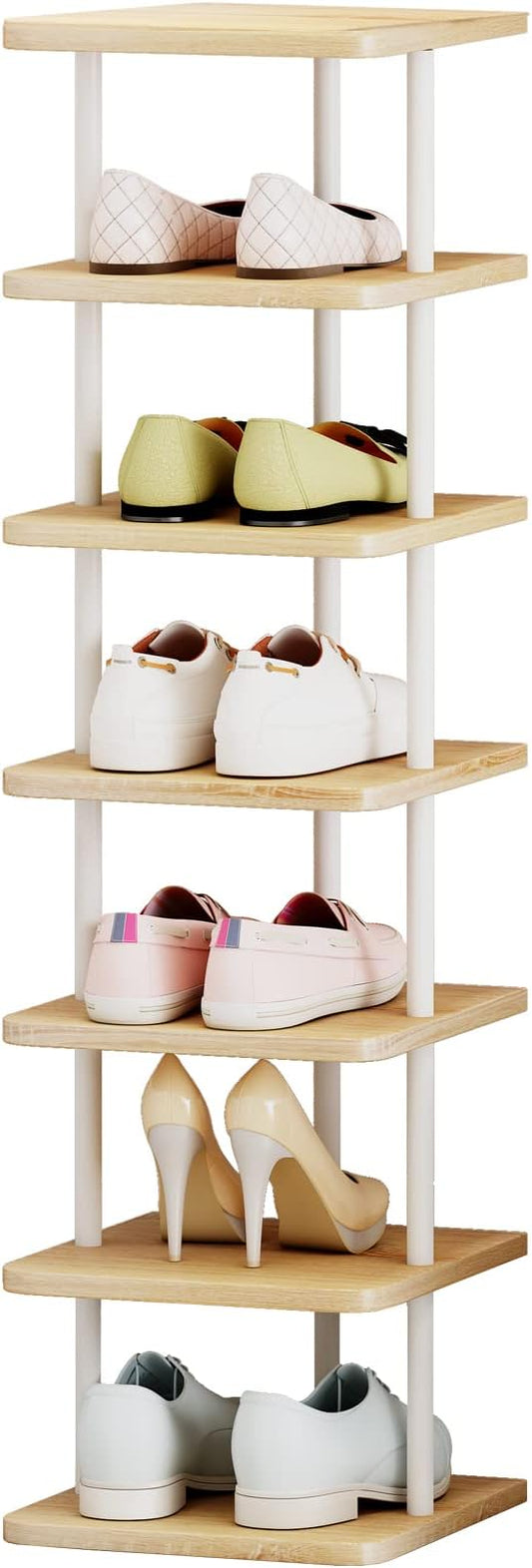 AZERPIAN Shoe Rack 7 Tier Vertical Storage Organizer Narrow Metal Slim Shelf Modern Free Standing Shoe Tower Saving Space for Closet Entryway Bedroom,White-NeatNest