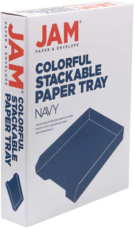 JAM PAPER Stackable Paper Trays - Navy Blue - Desktop Document, Letter, & File Organizer Tray - Sold Individually-NeatNest