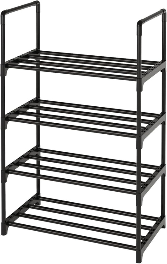 Metal Stackable Small Shoe Rack Organizer, Narrow Shoe Racks for Closets Entryway, Shoe Stand,Shoe Shelf with Handle(4-Tier-Black)-NeatNest