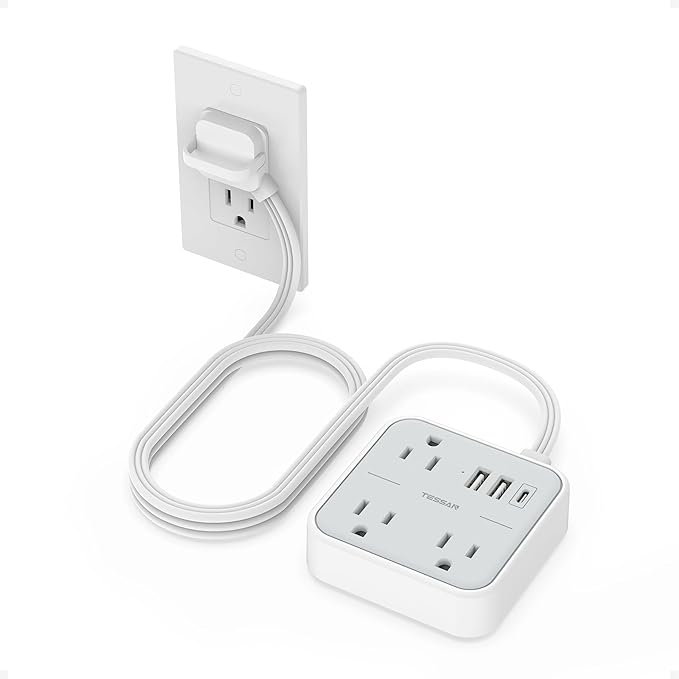 Cruise Essentials, TESSAN Flat Plug Travel Power Strip, Non Surge Protector for Cruise Ship, 3 Outlets 3 USB (1 USB C), 5 FT Extension Cord Small Power Strip with Ring Pull, Portable for Travel-NeatNest