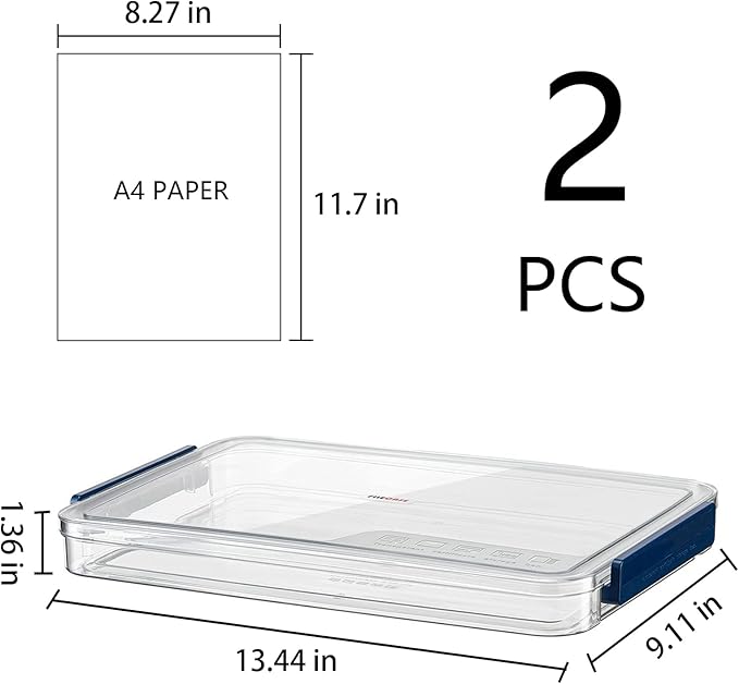 A4 Scrapbook Paper Storage, Photo Storage Box, Plastic File Box (2Pack, Blue)