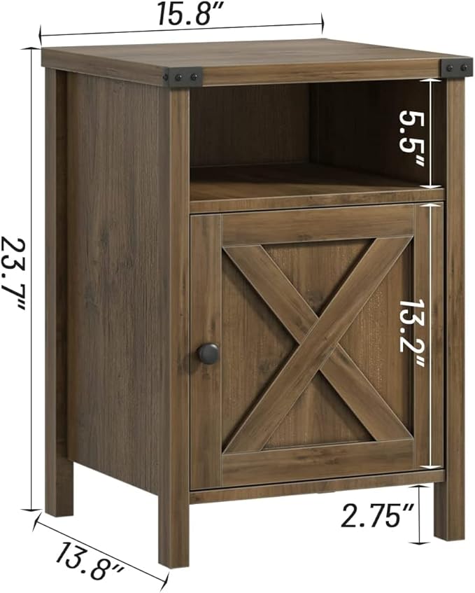 Catrimown Farmhouse Nightstand, Side Table End Table with Barn Door and Shelf, Modern Bed Side Table End Table, Rustic Nightstands Set for Bedroom, Living Room, Oak, 13.8D x 15.8W x 23.7H in-NeatNest