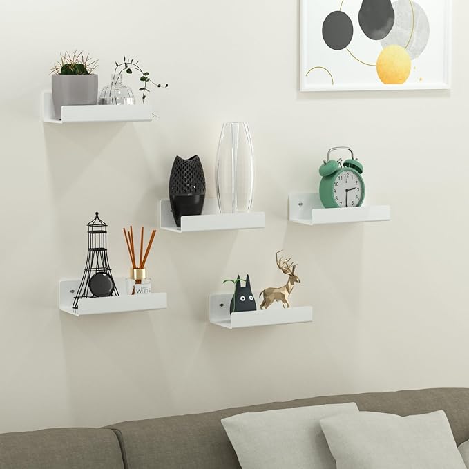 7 Inches White Acrylic Wall Display Shelves 2 Pack, U Shape, Wall Shelves Organizer for Bottles, Small Plants, Picture Frames, Beer, Wine, Décor-NeatNest