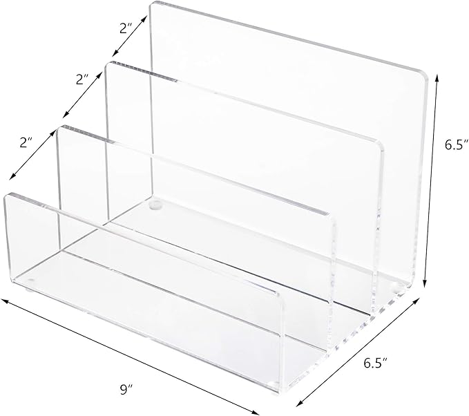 Jucoan Clear Acrylic File Holder, 3 Sections Vertical Desktop Organizer, 9 x 6.5 x 6.5 Inch Office File Sorter Stand Rack for Documents Letter Book