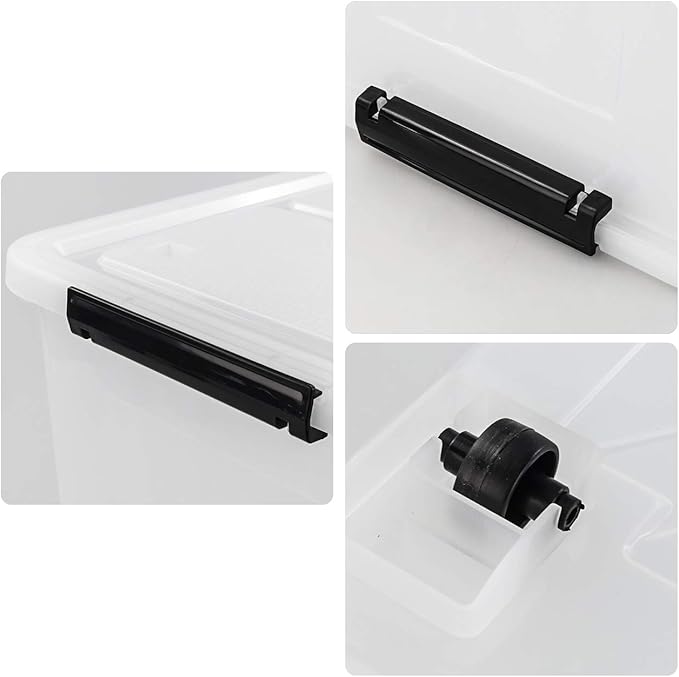 Bringer 4-Pack Large Clear Plastic Storage Box with Lid, 50 L Wheeled Clear Storage Boxes-NeatNest