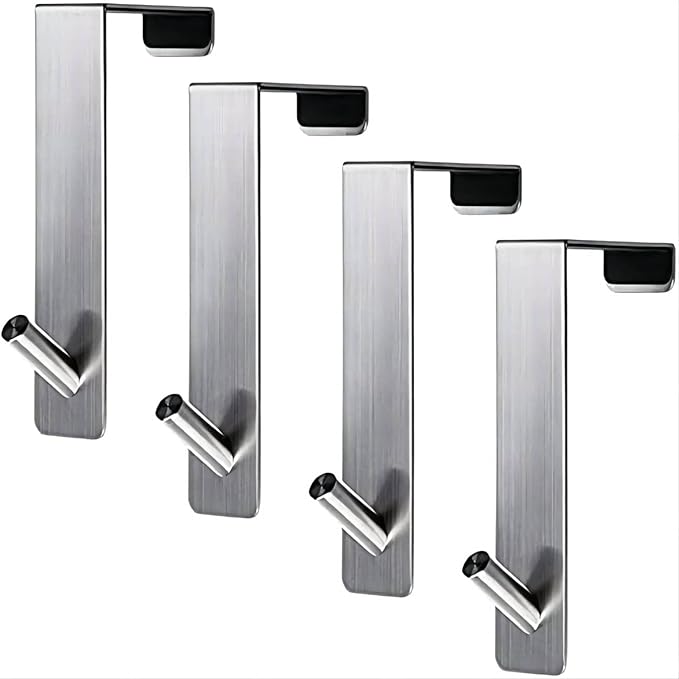 Over The Door Hooks,(4 Pack) Wide 1-3/8" Fit Thick Door, Door Hanger Heavy Duty Stainless Steel 304 Hold Up to 100Lbs, Single Door Hook for Kitchen, Bedroom(Silver)