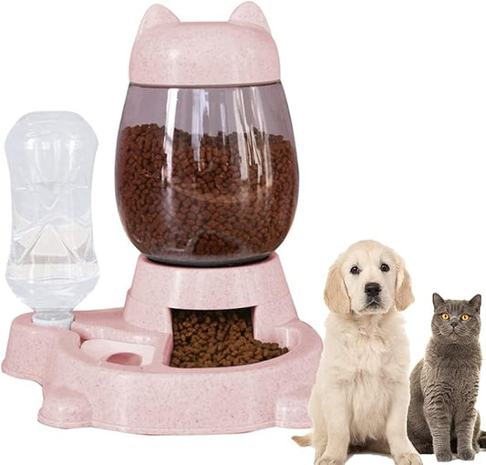 Automatic Cat & Dog Feeder Set, Self-Dispensing Food & Water Dispenser, Large Capacity (Pink)-NeatNest