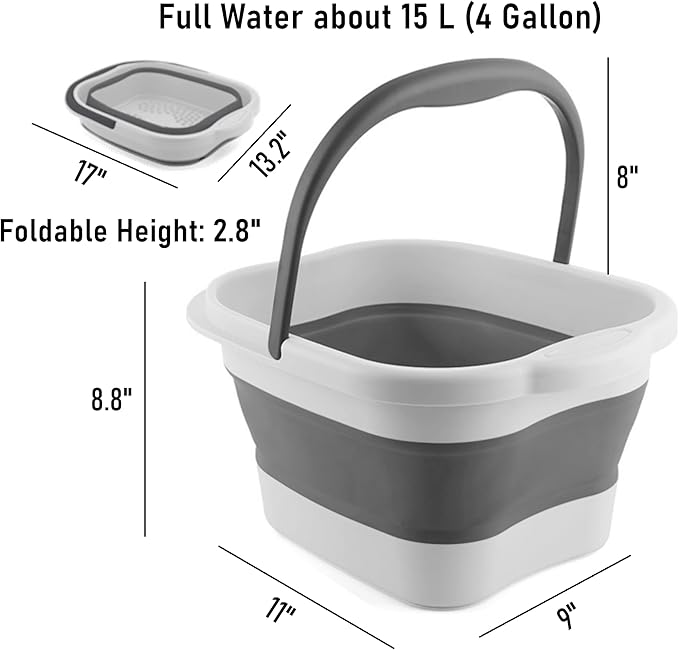 Collapsible Foot Bath Basin Soaker Tub with Handle for Soaking Feet, Foldable Pedicure Foot Spa Massager Foot Care Soak Plastic Inflatable Bucket Bowl Bathtub Tools for Washing Cleaning, White-NeatNest