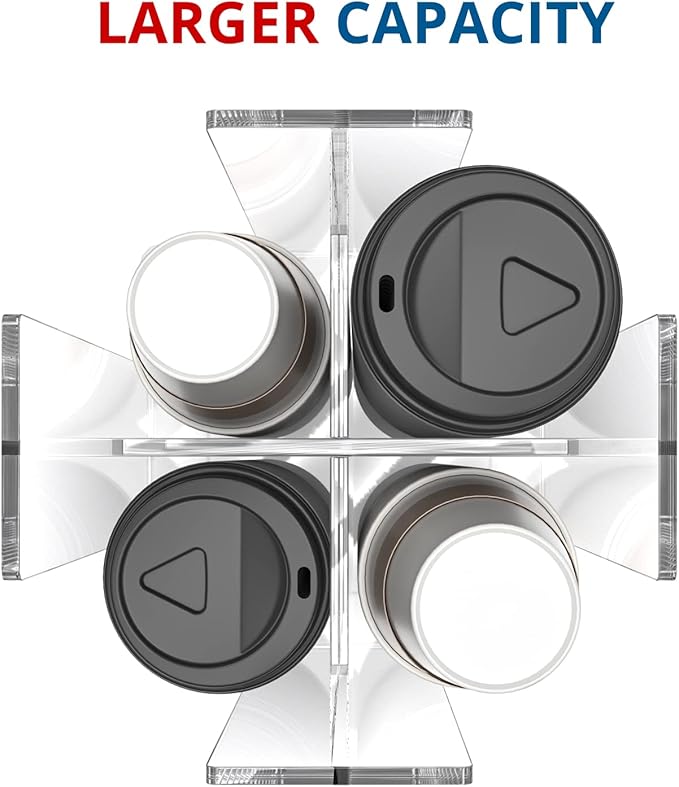 Cup and Lid Holder, 4 Compartment, Square | Rotating Coffee Cup Dispenser Lid Carousel for Restaurant, Buffet, Coffee Station, Bar, Countertop, Clear Acrylic-NeatNest
