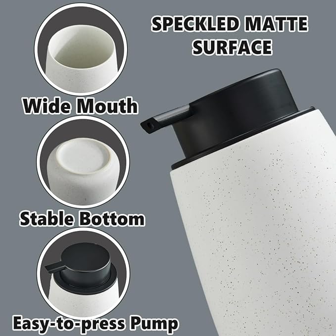 12Oz Ceramic Liquid Soap Dispenser - Modern Lotion Hand Soap Dispenser with Easy-to-Press Black Pump, Reusable and Refillable Dish Soap Dispensers for Bathroom & Kitchen, Speckled Matte White-NeatNest