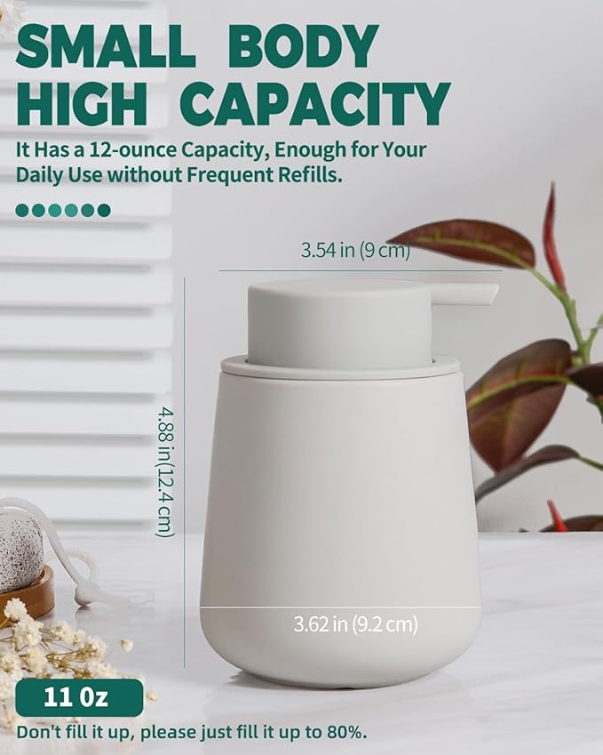 Bosilunlife Ceramic Foaming Soap Dispenser - 12oz Matte Grey Foam Hand Wash Dispenser Bathroom Countertop Soap Dispensers Kitchen Dish Soap Pump Dispenser Liquid Soap Dispenser for Bathroom-NeatNest