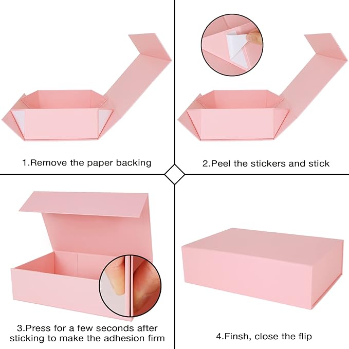 Aimyoo Pink Collapsible Gift Box with Magnetic Closure Lids 10.5x7x3 in, Bridesmaid Groomsman Proposal Boxes, Rectangle Storage Box 3 Pack-NeatNest