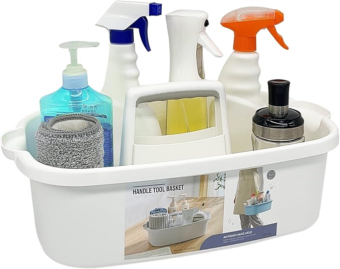 Multi-Purpose Plastic Cleaning Caddy with Handle, Shower Caddy Organizer/Storage Basket/Totes Portable for Bathroom Supplies, Cleaning Products, Under Sink Tool, Housekeepers (White)-NeatNest
