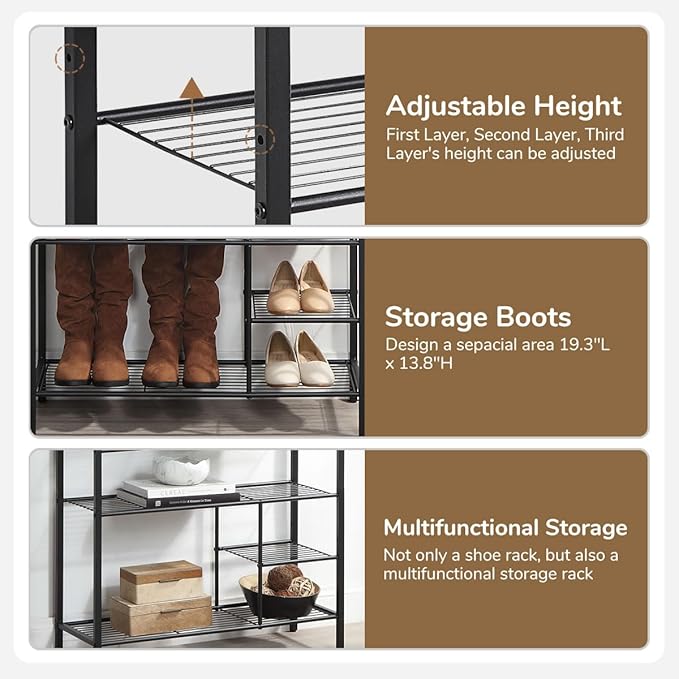 6 Tier Shoe Rack Organizer, Metal Mesh Shoe Storage Shelf, Storage Boots .for Entryway, Closet,Hallway, Bedroom,Cloakroom,Garage, Industrial,Rustic Brown-NeatNest