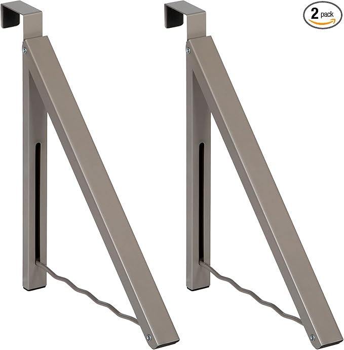 HOLDN’ STORAGE Over The Door Hanger - Single Foldable Rack Organizer for Hanging Clothes, Coats & Towels, Ideal for Dorm Rooms, Laundry, Bathrooms, Etc - Holds up to 20 LBs - Satin Nickel (2 Pack)